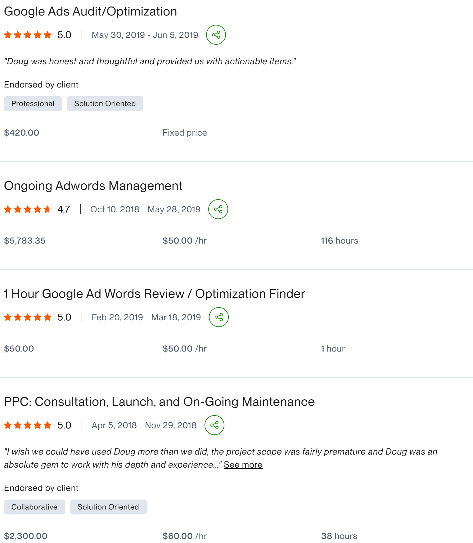 Google Ads Audit Optimization five star honest thoughtful actionable client result