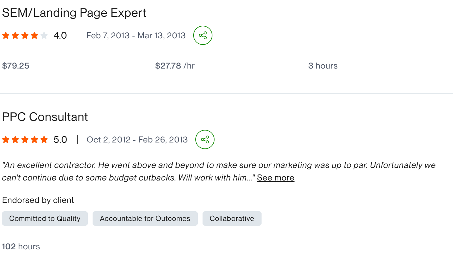 PPC Consultant SEM Landing Page Expert five star above and beyond client result