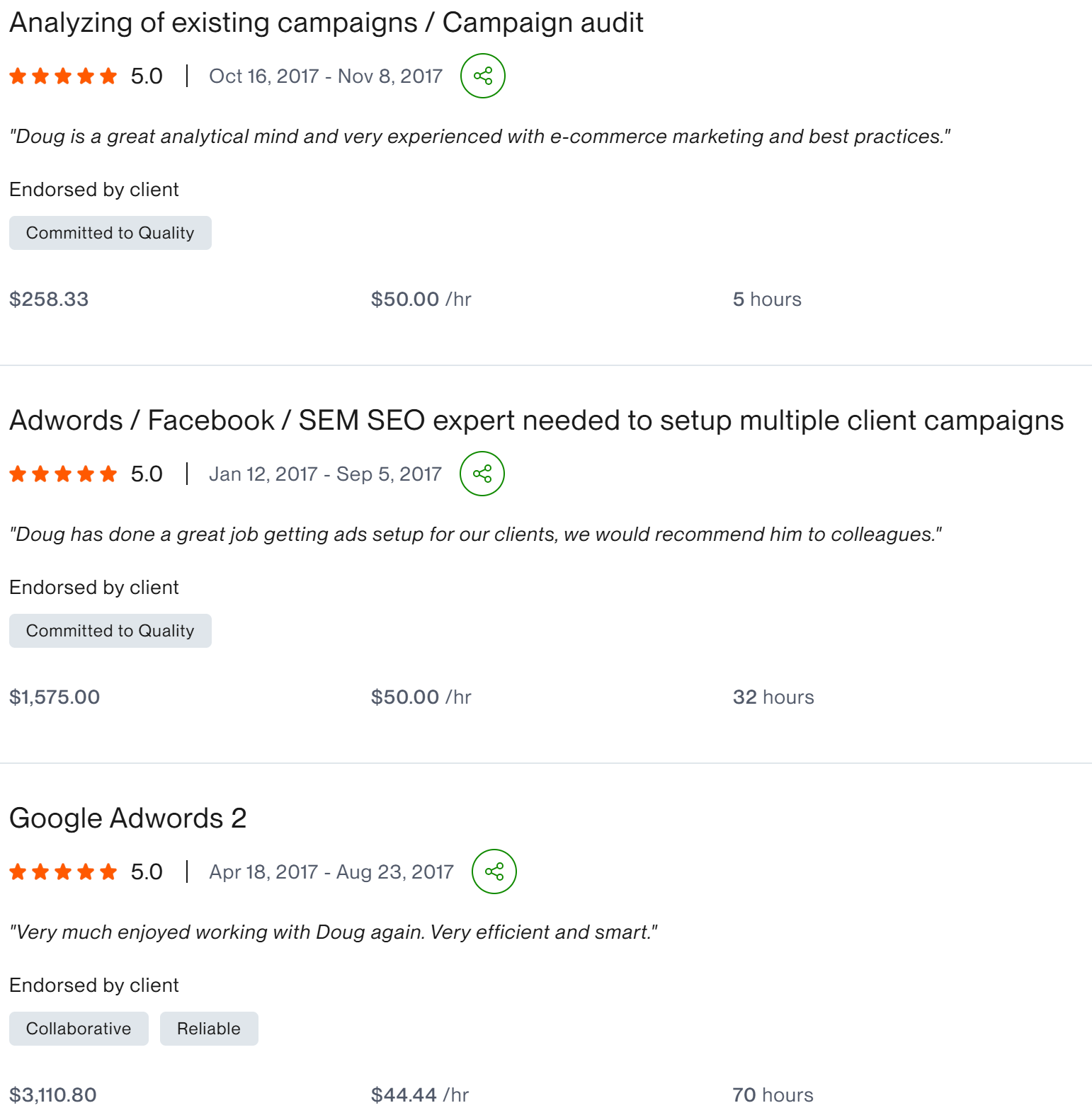 PPC Consultation Launch On-Going Maintenance five star absolute gem client result