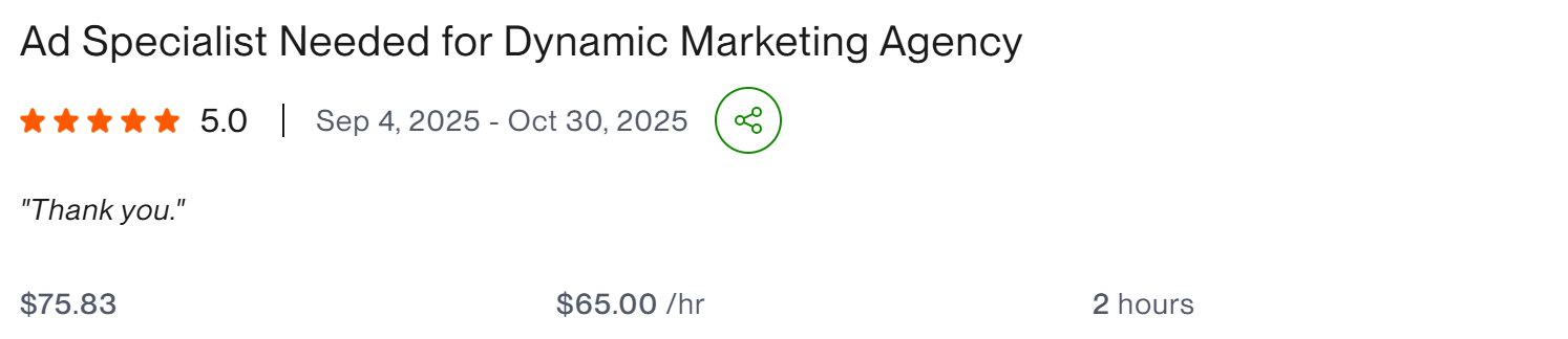 Google Ads Set Up & Management — 5.0, $627.92, 9 hrs