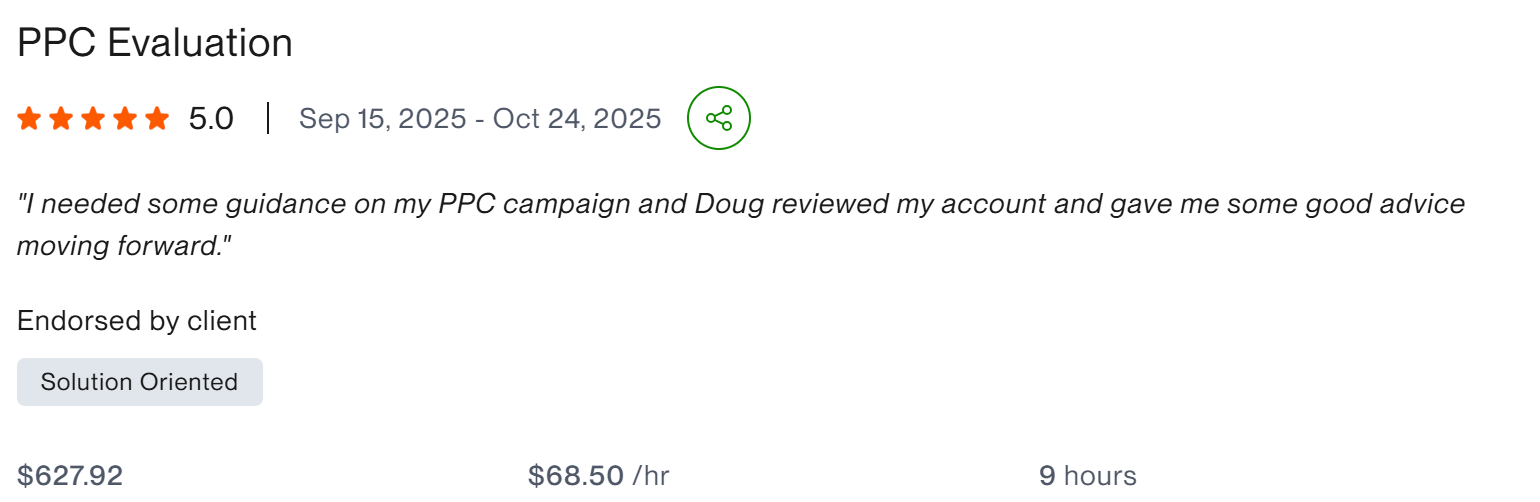 PPC Evaluation — 5.0, $627.92, 9 hrs