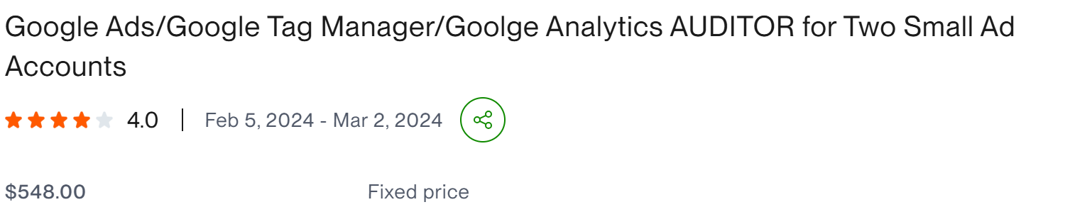 Google Ads Tag Manager Analytics auditor - client result