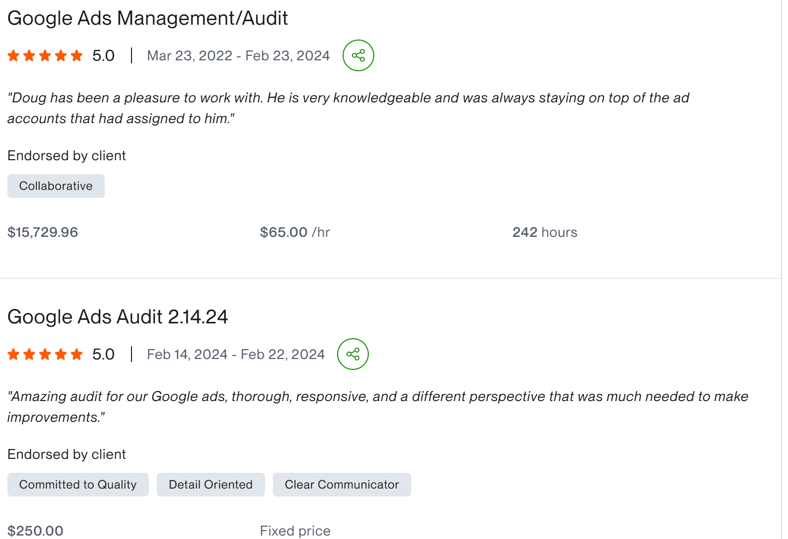 Google Ads Management Audit - client result