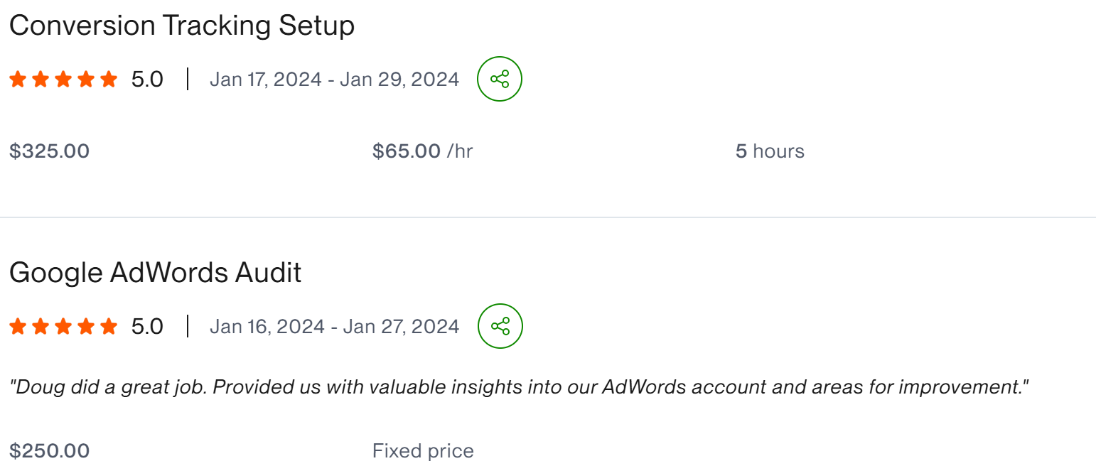 Conversion Tracking Setup and Google AdWords Audit - client result