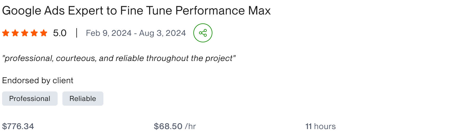 Google Ads Expert Performance Max - client result