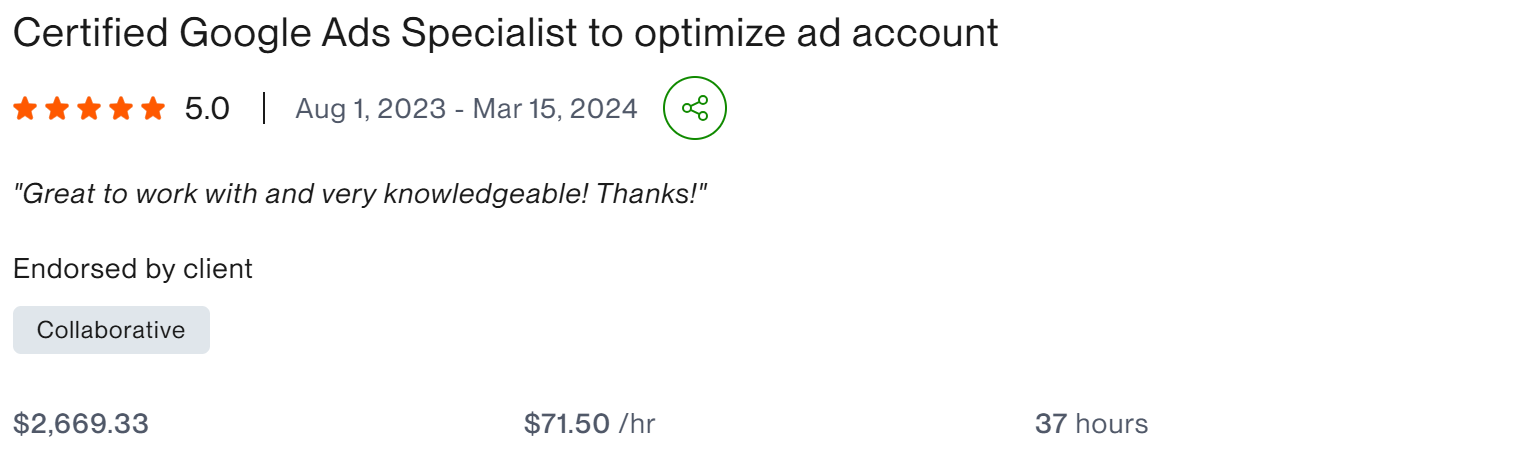 Certified Google Ads Specialist - client result