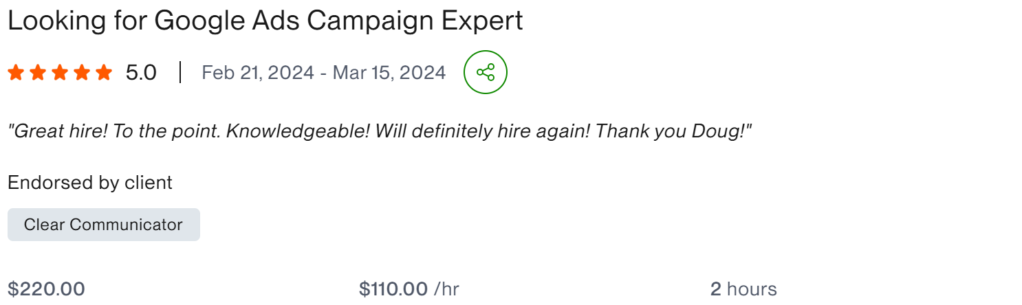 Looking for Google Ads Campaign Expert - client result
