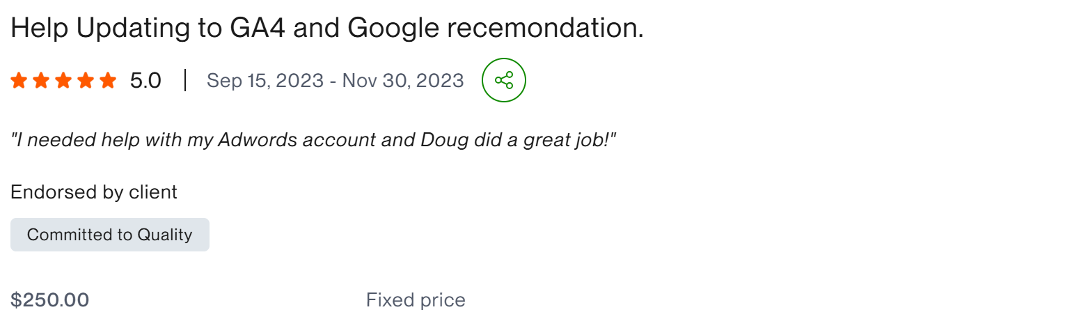 Help updating to GA4 and Google recommendation - client result