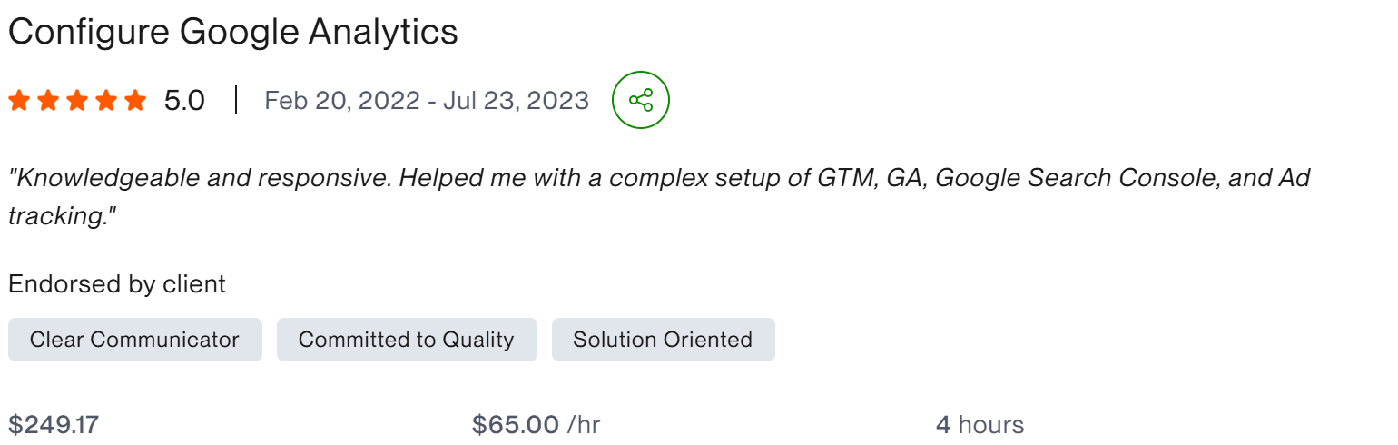 Configure Google Analytics GTM GA Search Console - client result