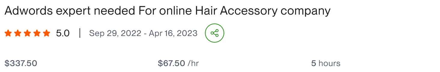 Adwords expert needed for online hair accessory company - client result