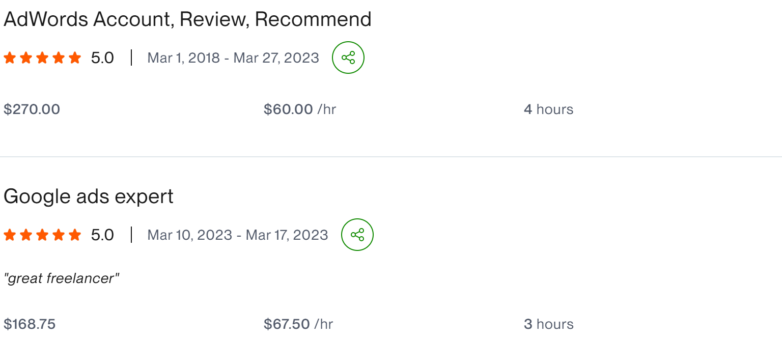 AdWords Account Review Recommend five star client result