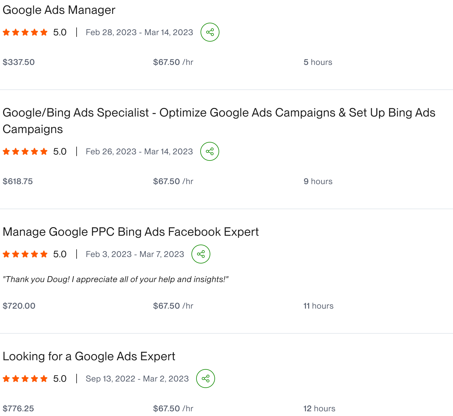 Google Ads Manager Google Bing Ads Specialist five star client result