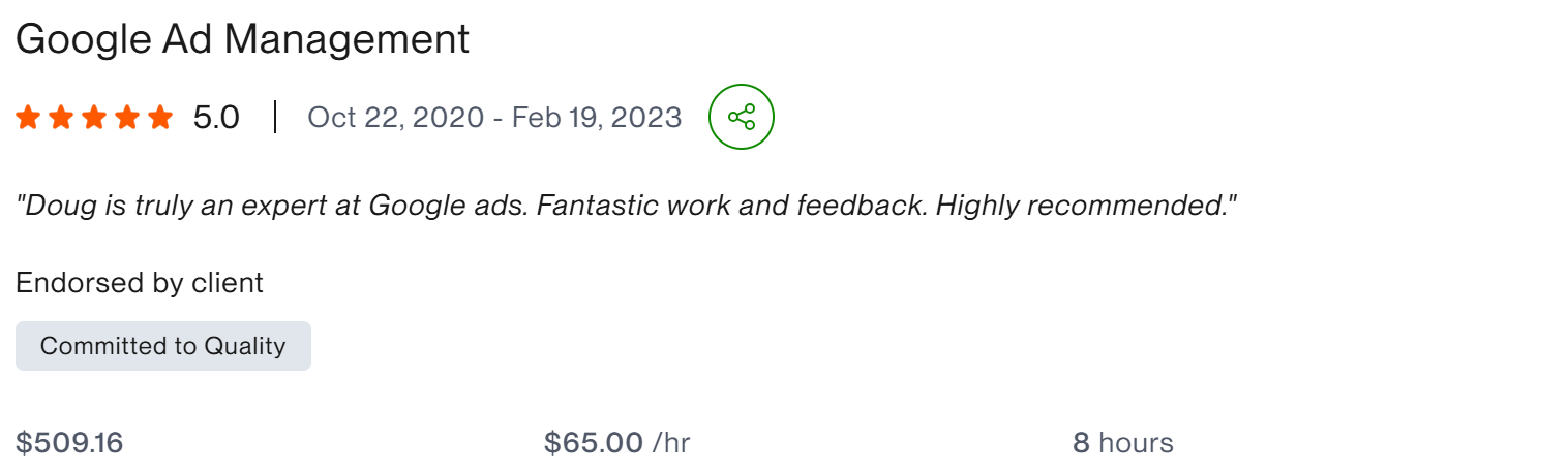 Google Ad Management five star Doug expert client result