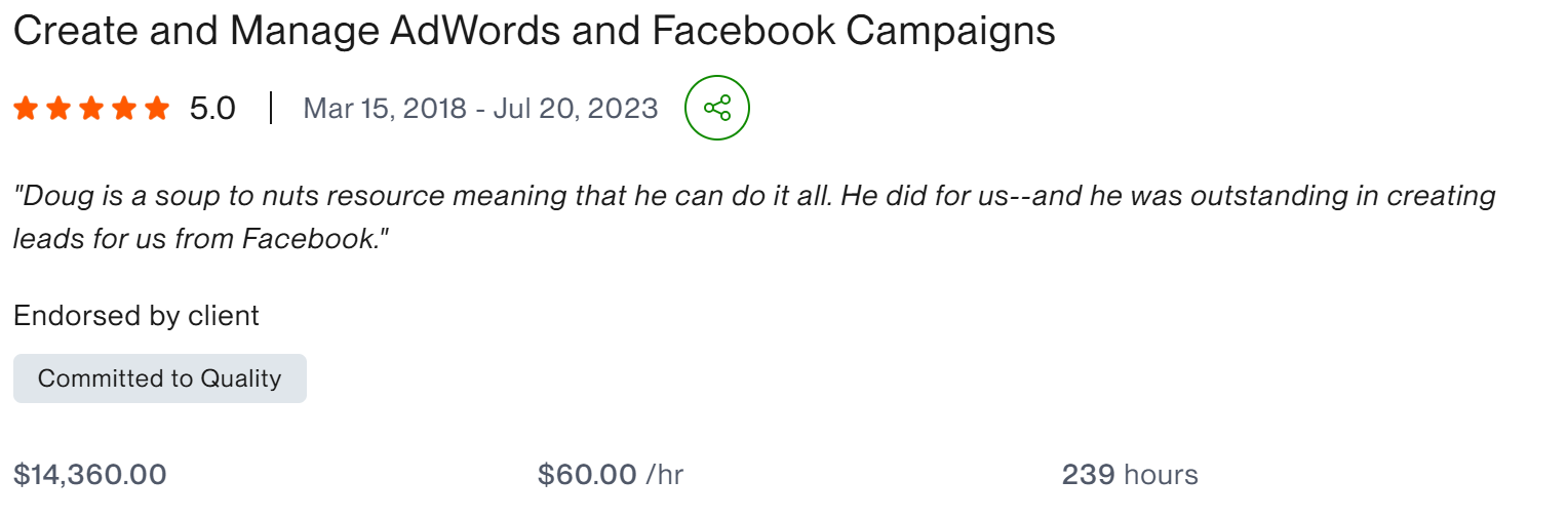 Create and Manage AdWords and Facebook Campaigns - client result