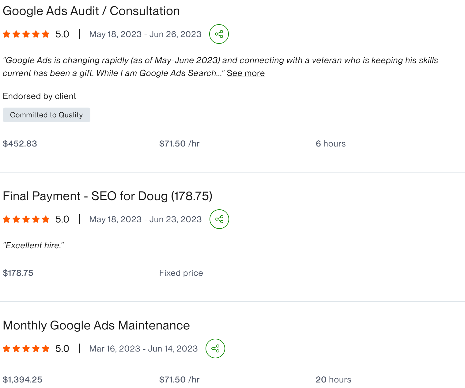 Google Ads Audit Consultation five star client result