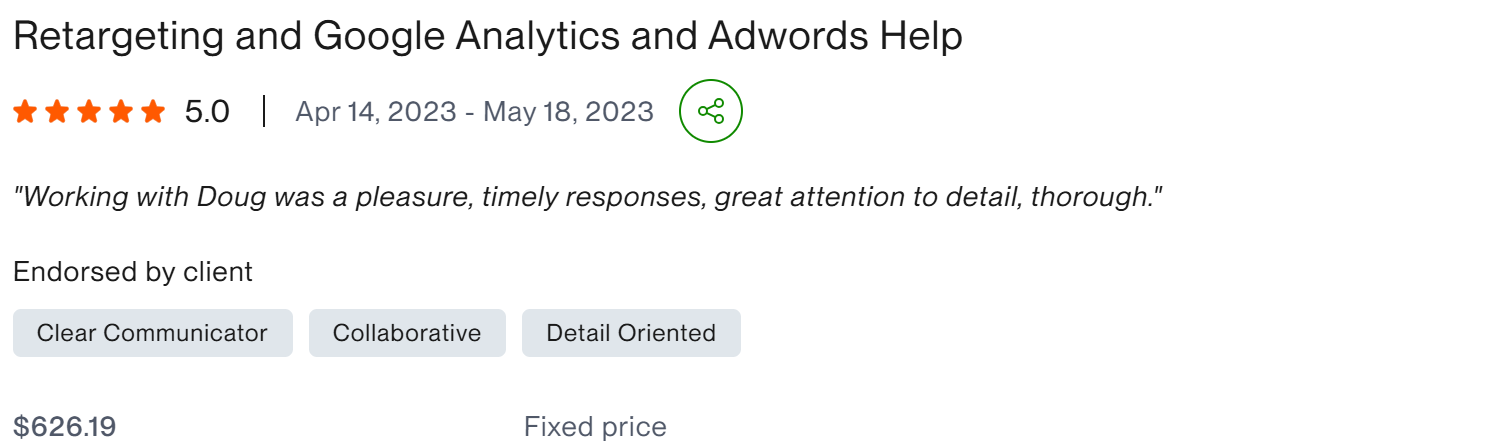 Retargeting and Google Analytics and Adwords Help - client result