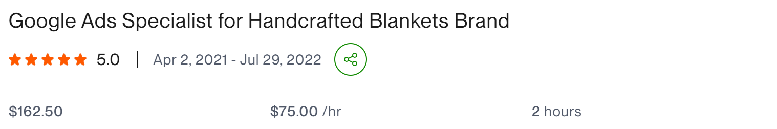 Google Ads Specialist for Handcrafted Blankets Brand five star client result