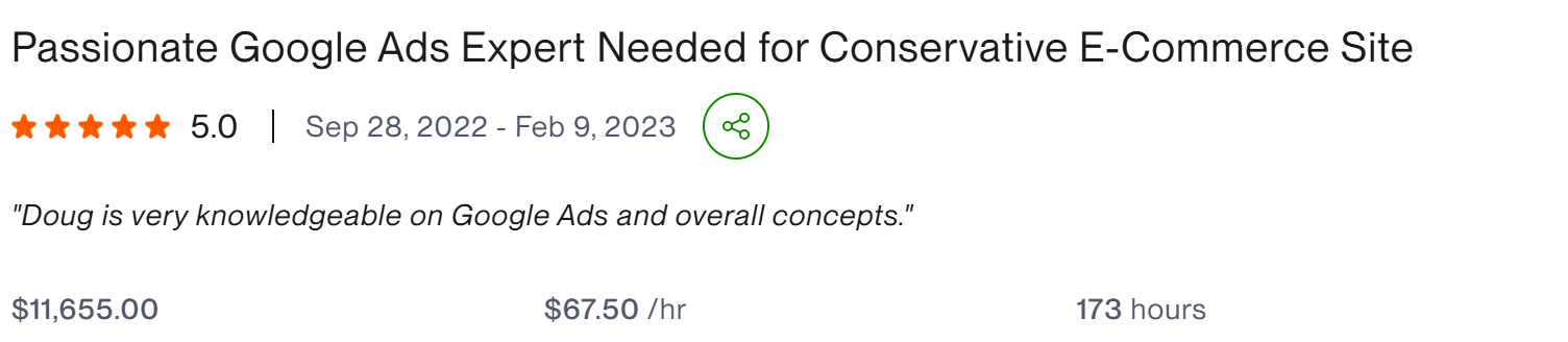 Passionate Google Ads Expert conservative e-commerce site client result