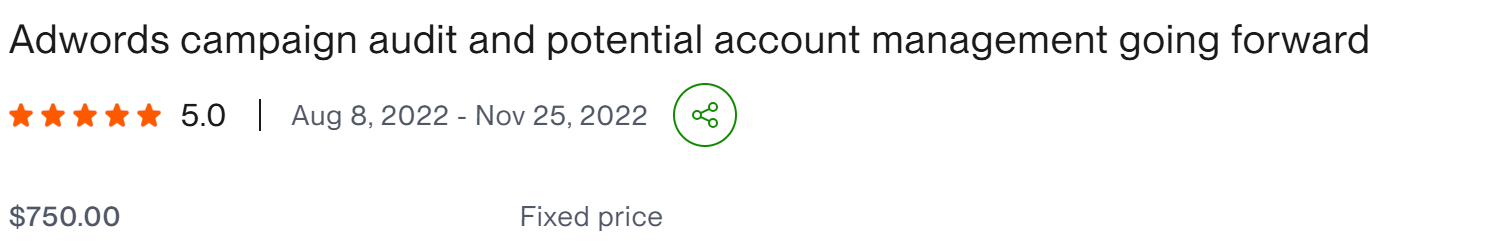 Adwords campaign audit and potential account management five star client result