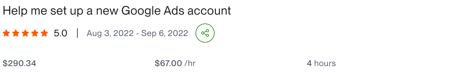 Help me set up a new Google Ads account five star client result