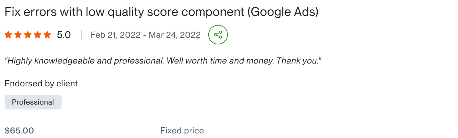 Fix errors with low quality score component Google Ads five star client result