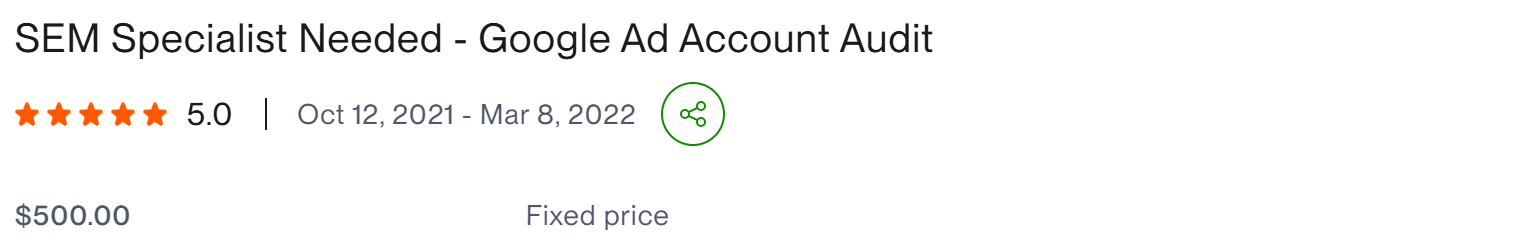 SEM Specialist Needed Google Ad Account Audit five star client result