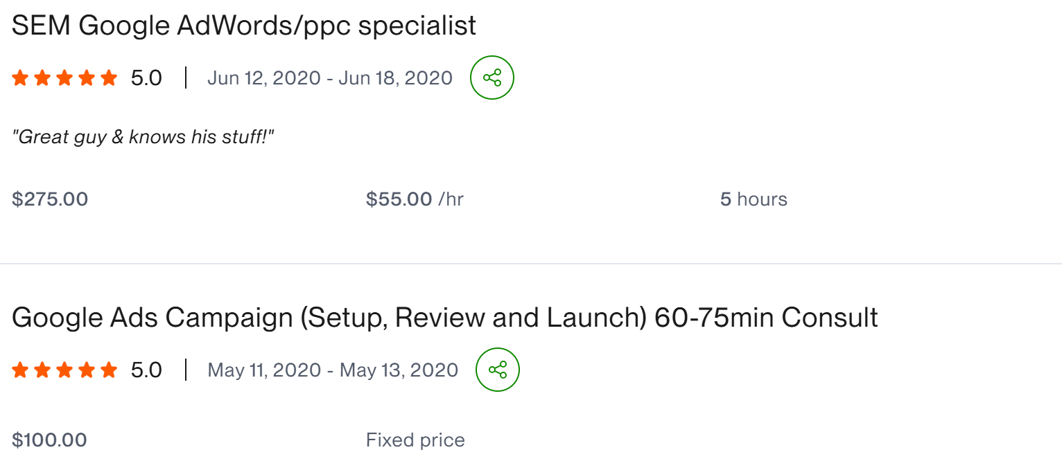 SEM Google AdWords PPC specialist five star client result
